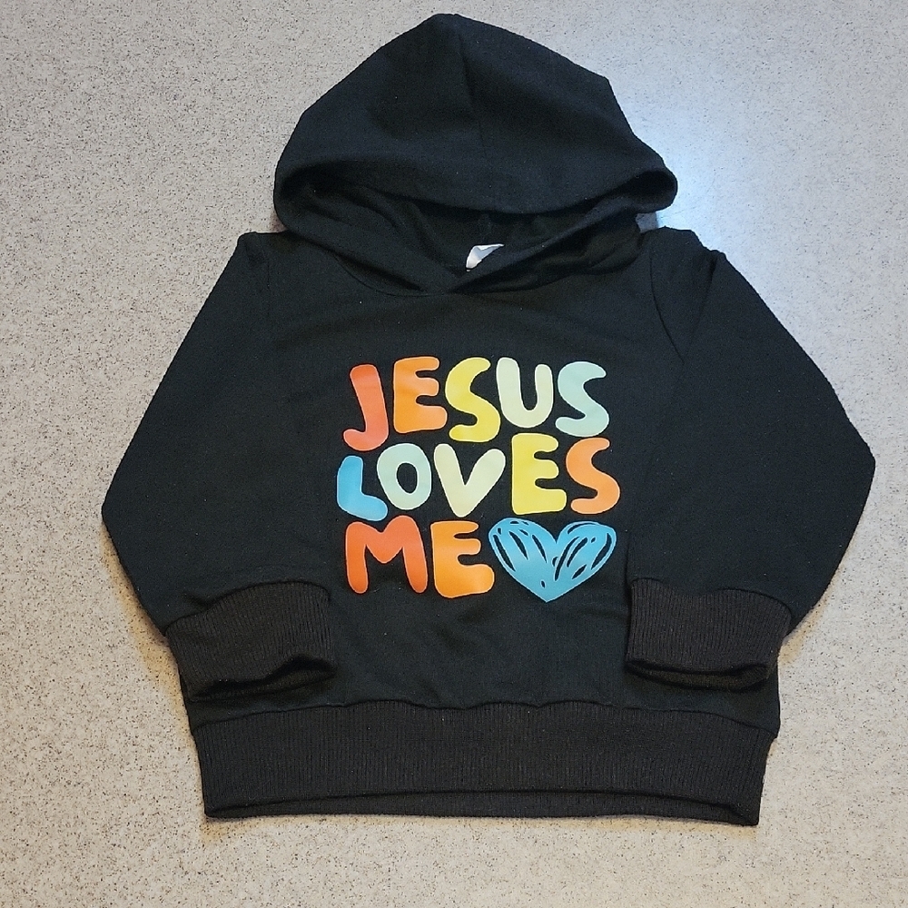 Jesus Loves Me Black Hoodie Size 12-18 Months